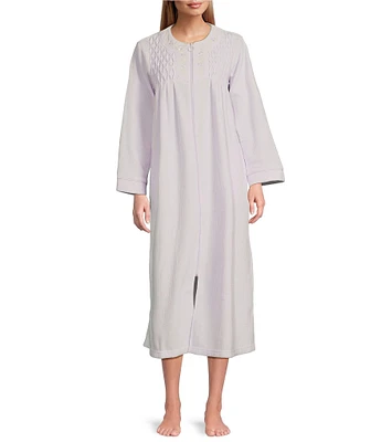 Miss Elaine Brushed Back Terry Solid Long Zip-Front Robe