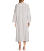 Miss Elaine Brushed Back Terry Solid Long Zip-Front Robe