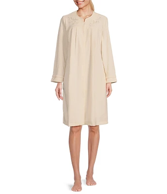 Miss Elaine Brushed Back Terry Solid Short Snap-Front Robe