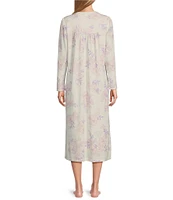 Miss Elaine Brushed Bouquet Printed Honeycomb Knit Long Nightgown