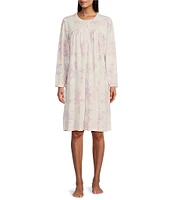 Miss Elaine Brushed Bouquet Printed Honeycomb Knit Short Nightgown