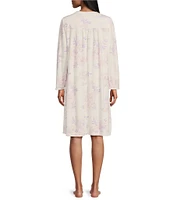 Miss Elaine Brushed Bouquet Printed Honeycomb Knit Short Nightgown