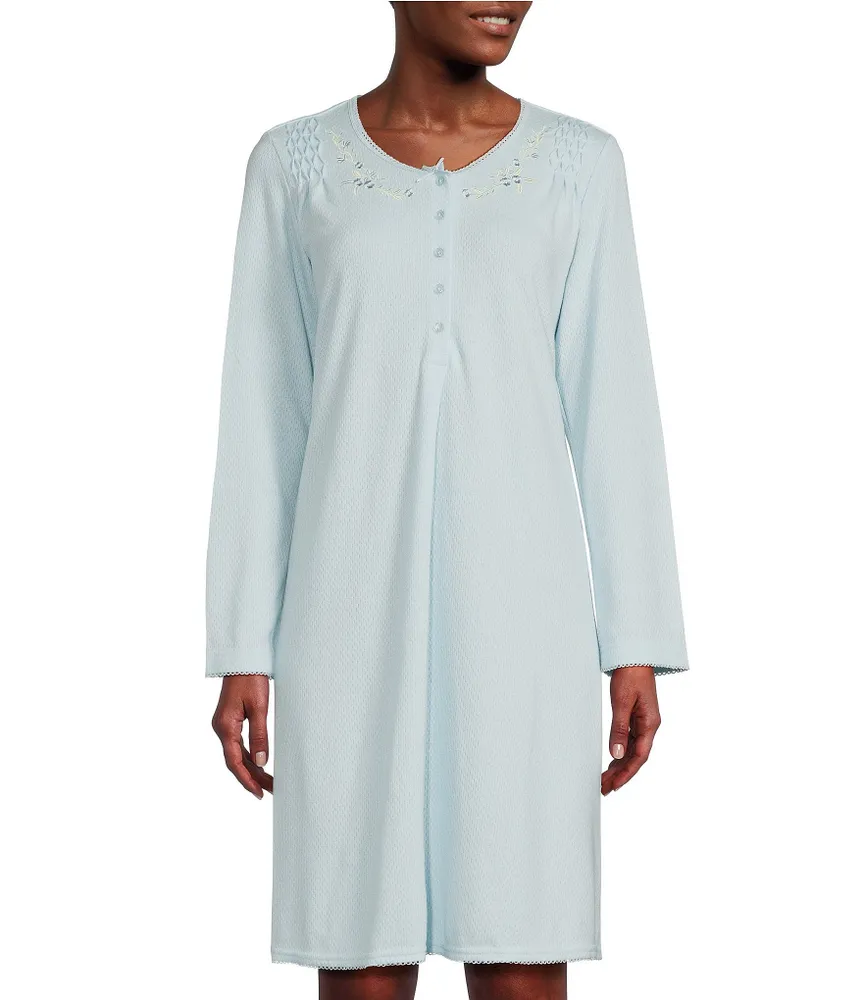 Miss Elaine Brushed Honeycomb Knit Short Solid Nightgown