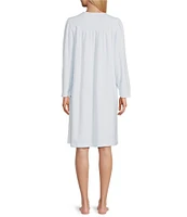 Miss Elaine Brushed Solid Brushed Honeycomb Long Sleeve Round Neck Knit Short Nightgown