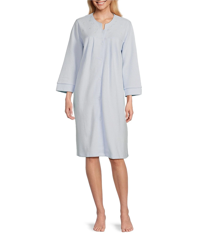 Miss Elaine Brushed Waffle 3/4 Sleeve Round Neck Short Robe