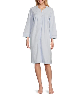 Miss Elaine Brushed Waffle 3/4 Sleeve Round Neck Short Robe