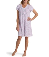 Miss Elaine Contessa Floral Paisley Print Short Sleeve V Neck Knit Short Nightgown