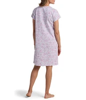 Miss Elaine Contessa Floral Paisley Print Short Sleeve V Neck Knit Short Nightgown