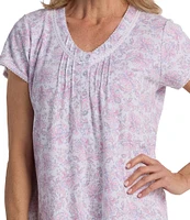Miss Elaine Contessa Floral Paisley Print Short Sleeve V Neck Knit Short Nightgown