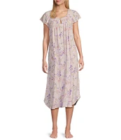 Miss Elaine Cottonessa Printed Short Sleeve Long Knit Nightgown