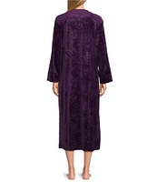 Miss Elaine Embossed Fleece Long Sleeve Round Neck Long Zip-Front Robe