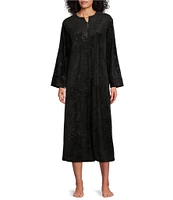 Miss Elaine Embossed Fleece Long Sleeve Round Neck Long Zip-Front Robe