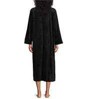 Miss Elaine Embossed Fleece Long Sleeve Round Neck Long Zip-Front Robe