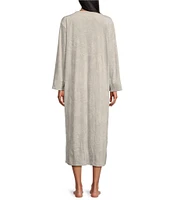 Miss Elaine Embossed Fleece Long Sleeve Round Neck Long Zip-Front Robe