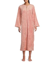 Miss Elaine Embossed Fleece Long Sleeve Round Neck Long Zip-Front Robe