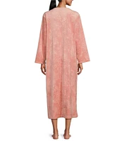 Miss Elaine Embossed Fleece Long Sleeve Round Neck Long Zip-Front Robe