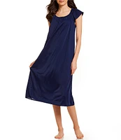 Miss Elaine Embroidered Flutter-Sleeve Round Neck Midi Nightgown