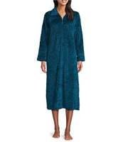 Miss Elaine Fleece Long Sleeve Funnel Neck Long Zip-Front Robe