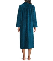 Miss Elaine Fleece Long Sleeve Funnel Neck Long Zip-Front Robe