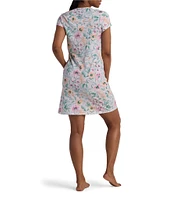 Miss Elaine Floral Passion Print Short Sleeve V-Neck Knit Cotton Knee Length Nightgown