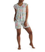 Miss Elaine Floral Print Short Sleeve Round Neck Knit Bermuda Pajama Set