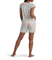 Miss Elaine Floral Print Short Sleeve Round Neck Knit Bermuda Pajama Set