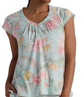Miss Elaine Floral Print Short Sleeve Round Neck Knit Bermuda Pajama Set