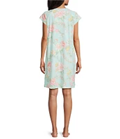 Miss Elaine Floral Print Short Sleeve Round Neck Knit Short Nightgown