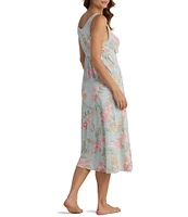 Miss Elaine Floral Print Sleeveless V-Neck Knit Long Nightgown