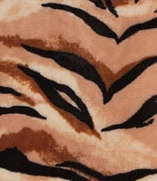 Miss Elaine French Fleece Long Sleeve Notch Collar Long Zip-Front Tiger Print Robe