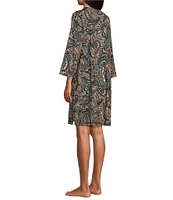 Miss Elaine Interlock Knit Short Paisley Print Snap-Front Robe