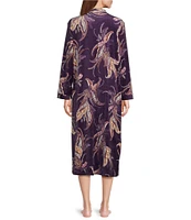 Miss Elaine Luxe Fleece Long Sleeve Round Neck Long Zip-Front Paisley Robe