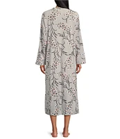 Miss Elaine Peach Blossom Print Long Sleeve Round Neck Luxe Fleece Long Zip Robe