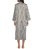 Miss Elaine Petite Size Brushed Back Satin Long Sleeve Mandarin Collar Long Zip-Front Paisley Robe