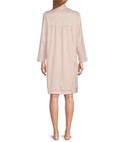 Miss Elaine Petite Size Brushed Back Satin Long Sleeve Round Neck Short Nightgown