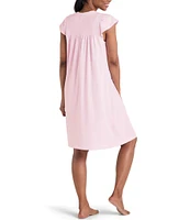 Miss Elaine Petite Size Solid Silky Knit Short Sleeve Round Neck Short Nightgown