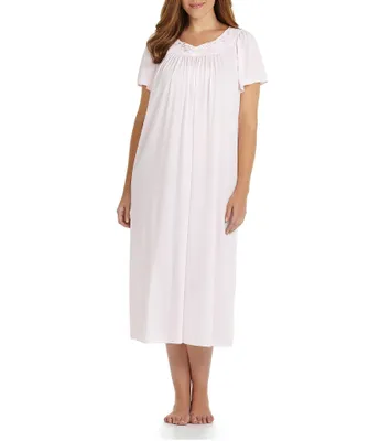 Miss Elaine Plus Size Short Sleeve Jewel Neck Long Nightgown