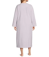 Miss Elaine Plus Size Brushed Back Terry Solid Long Sleeve Round Neck Long Zip-Front Robe