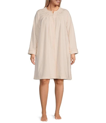 Miss Elaine Plus Size Brushed Back Terry Solid Short Snap-Front Robe