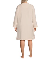 Miss Elaine Plus Size Brushed Back Terry Solid Short Snap-Front Robe