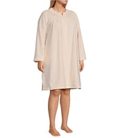 Miss Elaine Plus Size Brushed Back Terry Solid Short Snap-Front Robe