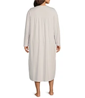 Miss Elaine Plus Size Brushed Solid Honeycomb Knit Long Sleeve V-Neck Long Gown