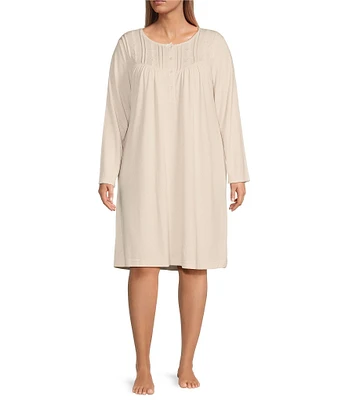 Miss Elaine Plus Size Brushed Solid Honeycomb Knit Short Nightgown