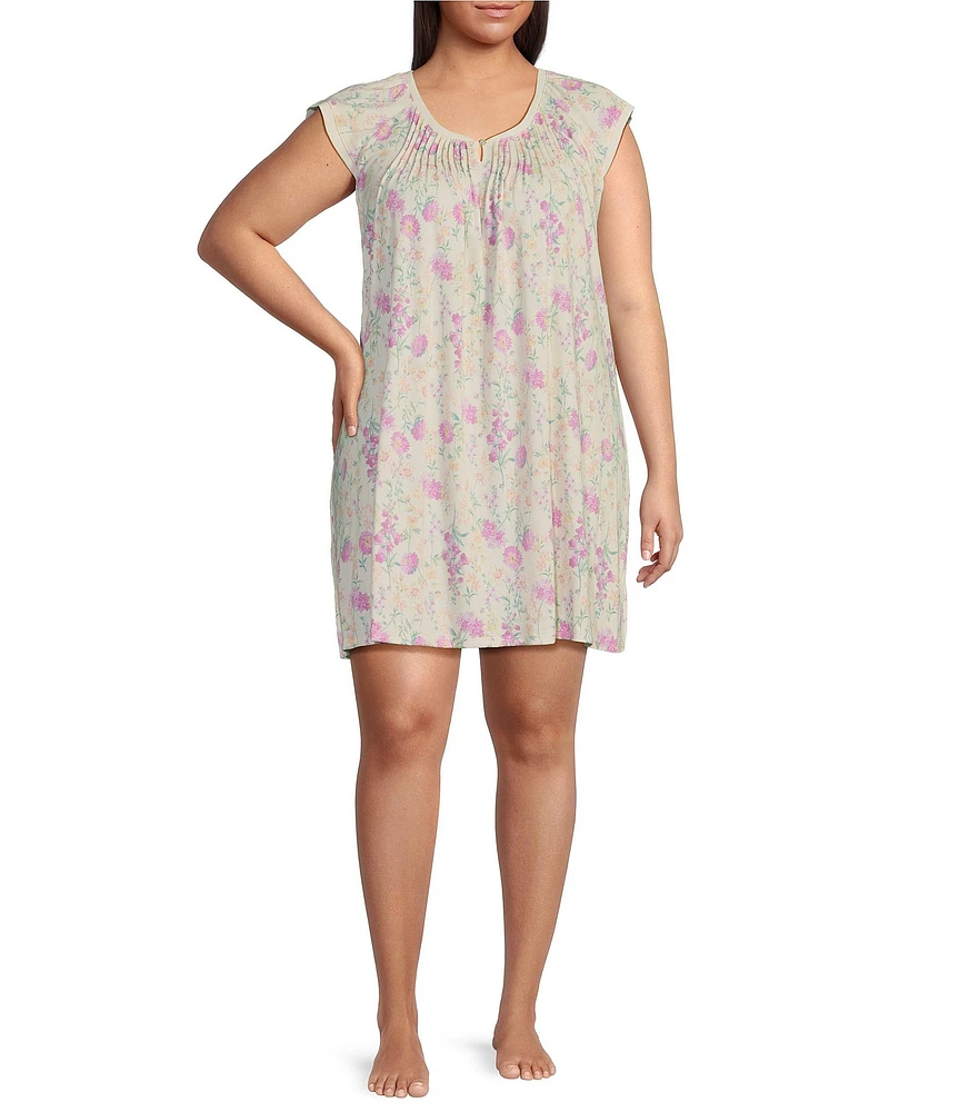 Miss Elaine Plus Size Cottonessa Wildflowers Short Nightgown