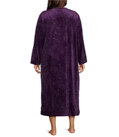 Miss Elaine Plus Size Embossed Fleece Long Sleeve Round Neck Long Zip-Front Robe