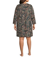 Miss Elaine Plus Size Interlock Knit Short Paisley Print Snap Front Robe