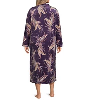 Miss Elaine Plus Size Luxe Fleece Long Sleeve Round Neck Long Zip-Front Paisley Robe