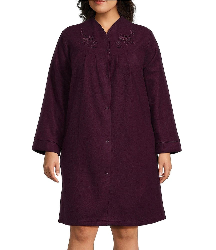 Miss Elaine Plus Size Micro Fleece Short Snap Robe