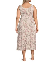 Miss Elaine Plus Size Soft Knit Floral Print Sleeveless Long Nightgown