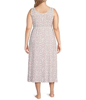 Miss Elaine Plus Size Soft Knit Printed Sleeveless Long Nightgown